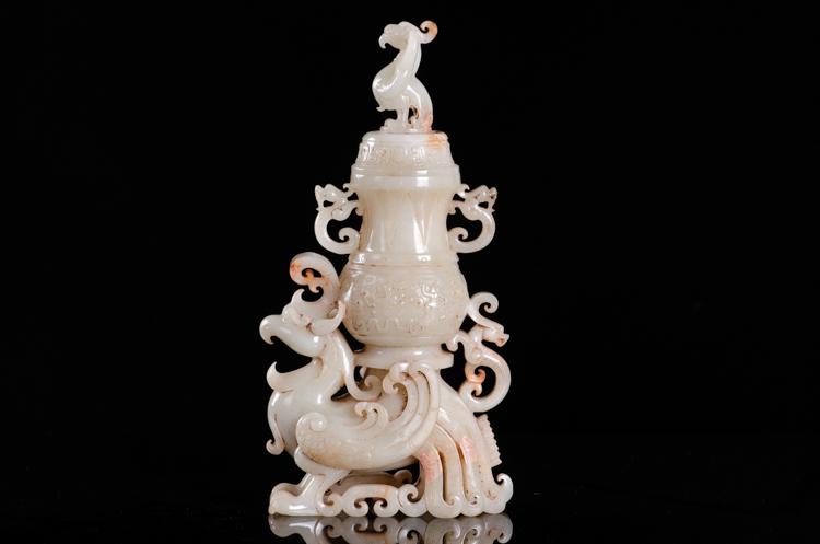 Chinese  Hetian White Jade Dragon and Phoenix (1 of 5)