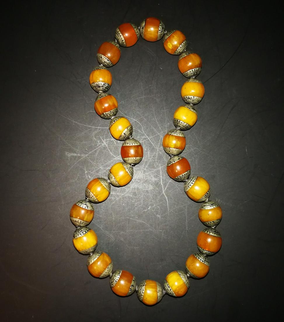 Chinese Amber and sterling silver  Necklace (1 of 4)