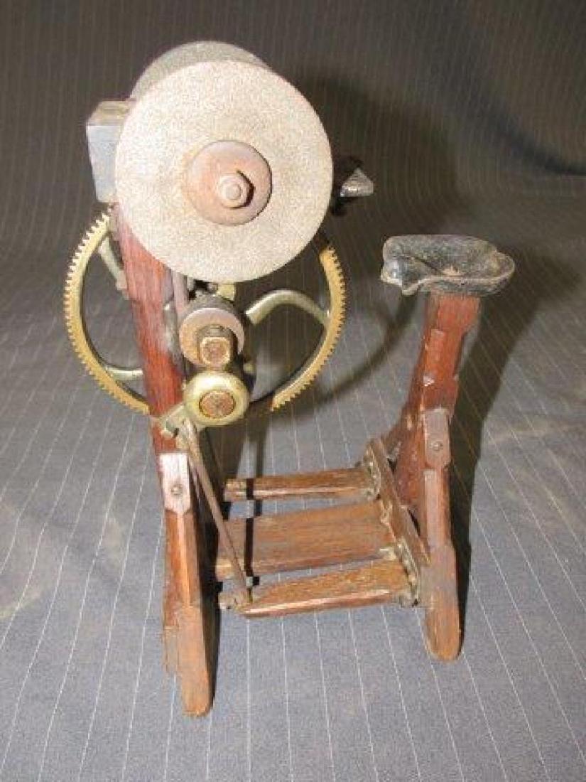 Salesman sample double wheel pedal grinder