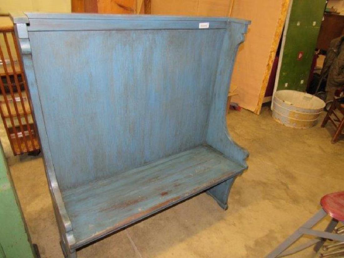 Primitive blue painted high back hall seat (1 of 3)