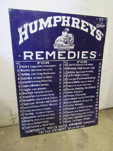 SST Humphreys Remedies sign: SST Humphreys Remedies sign 16 1/2 by 22. Has some scuffs and scratches.