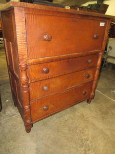 Great early Tiger Maple Empire chest: Great early Tiger Maple Empire chest Square nails and drawers are dovetailed. 40 in wide 21 in deep 45 in tall