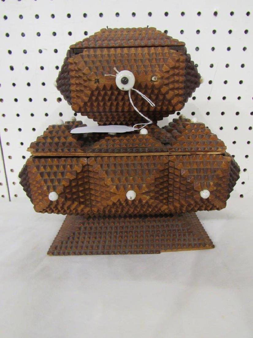 Tiered tramp art box: Tiered tramp art box Approximately 10 in wide 7 in deep 10 in tall