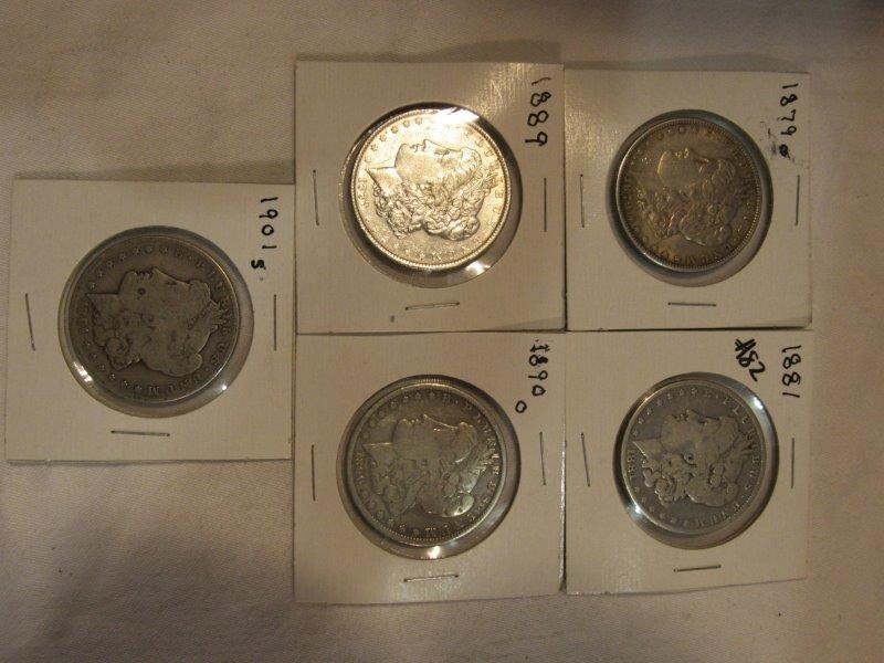 5 Mixed Date Morgan Dollars 1879o-1901s (1 of 4)