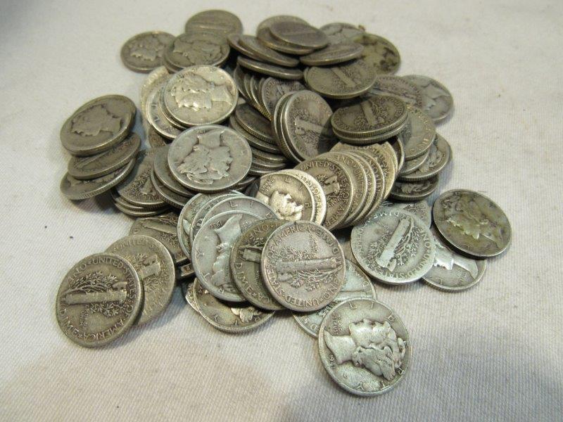 100 Silver Mercury Dimes Mixed Dates (1 of 2)