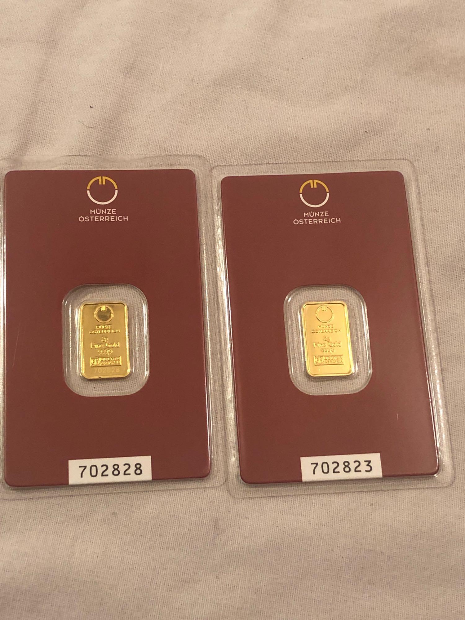 Lot of 2 Munze Osterrich .9999 2 gram Fine Gold Bars (4 (1 of 4)