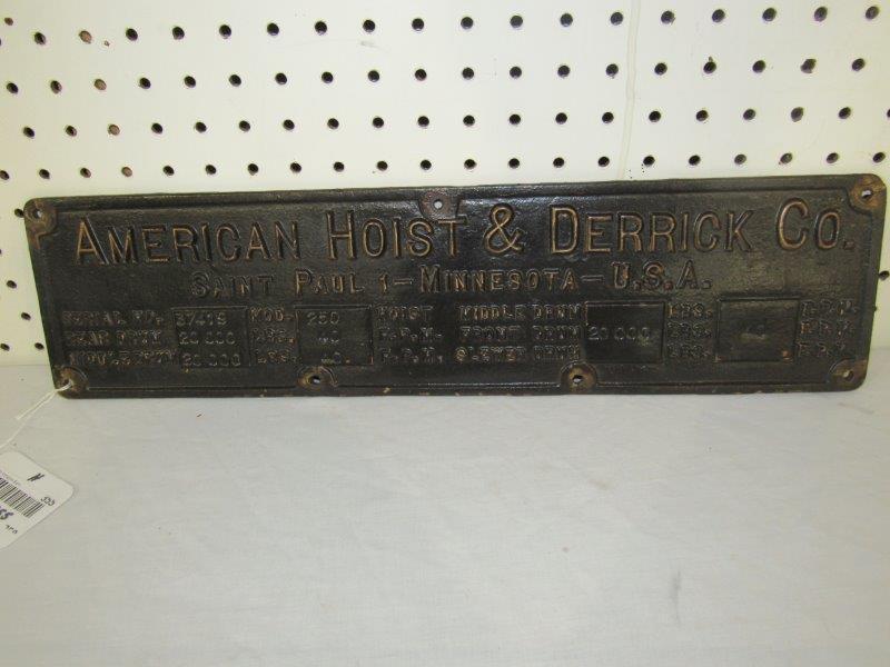 American Hoist & Derrick Co. Cast Iron Embossed Plaque (1 of 4)