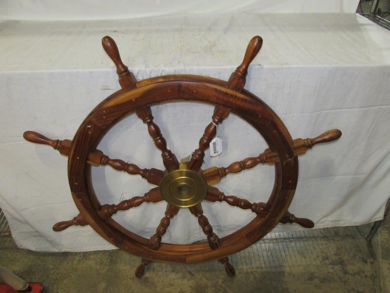 Wooden nautical wheel: Overall diameter is 43 in