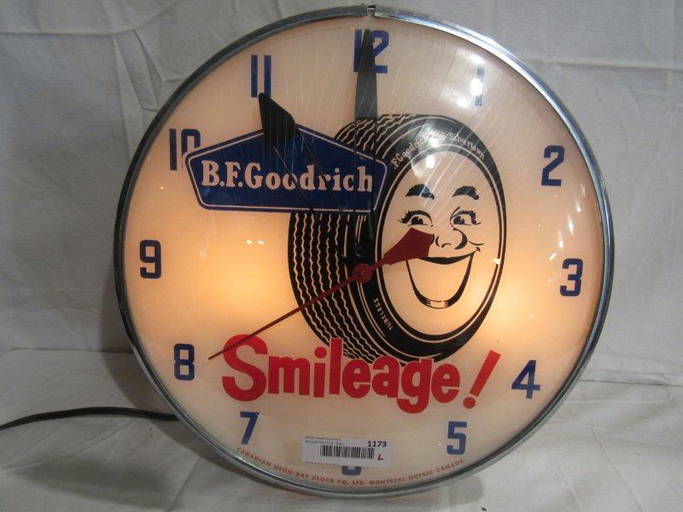 B.F. Goodrich Smileage Tire clock Dec 28, 2019 Atlee Raber Auctions