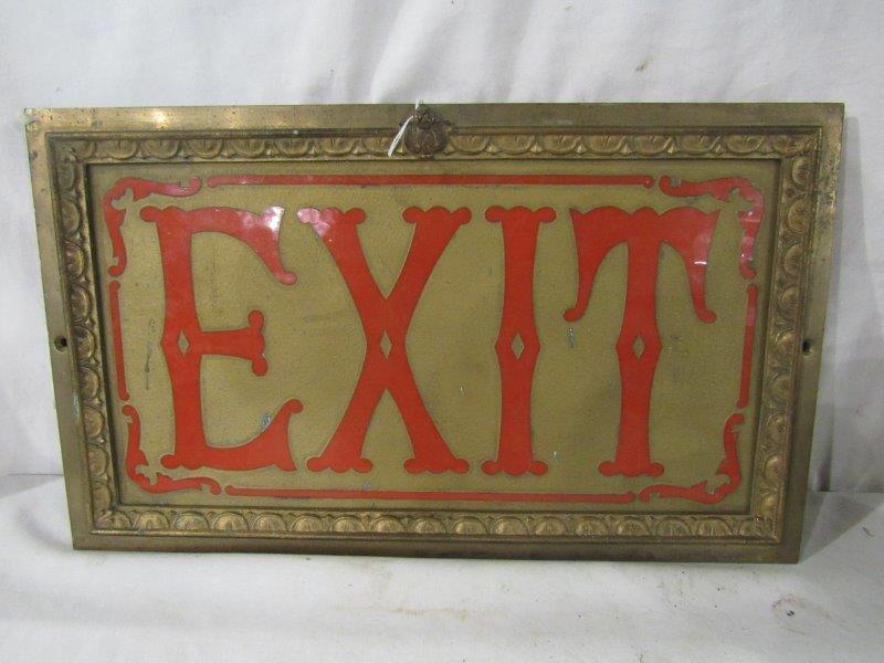 Glass panel Exit sign in ornate brass frame (1 of 7)