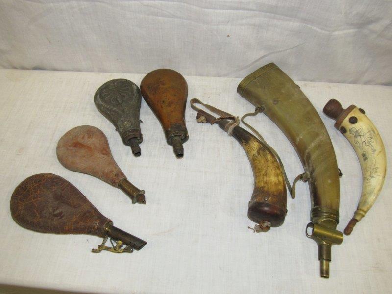 Lot of 7 Powder Horns/flasks (1 of 7)