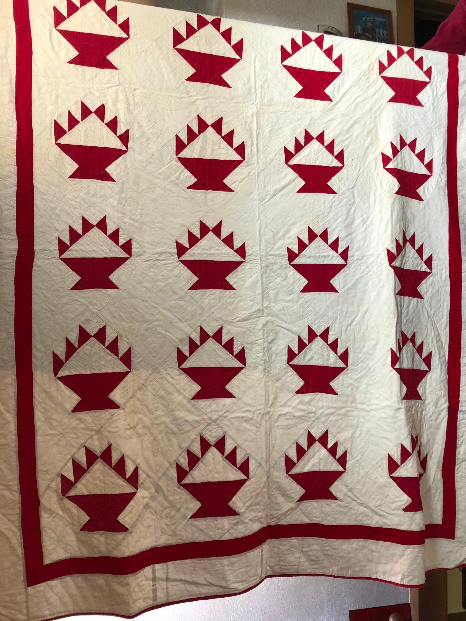 Vintage red and white basket quilt (1 of 1)
