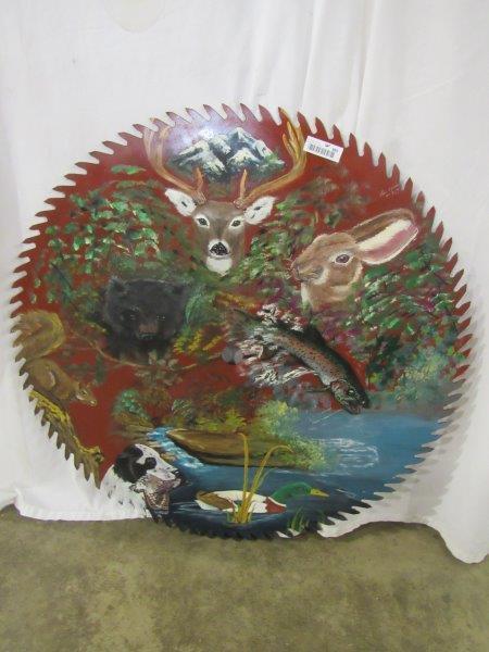 Hand-painted wildlife scene saw blade (1 of 5)
