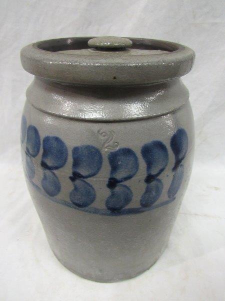 2 gal. decorated stoneware jar w/ lid (1 of 5)