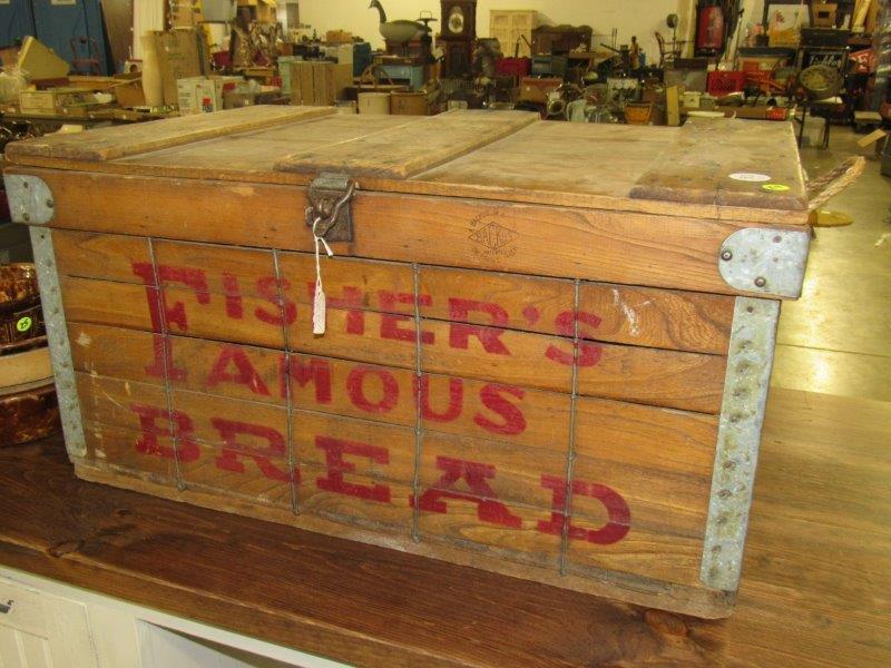 Awesome Fisher's Famous Bread Delivery Crate: Rope handles, original graphics. Amazing condition! 30" w x 15" h x 20" d