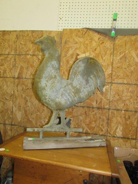 Metal Rooster Topper: Mounted on a wooden board. 27" high