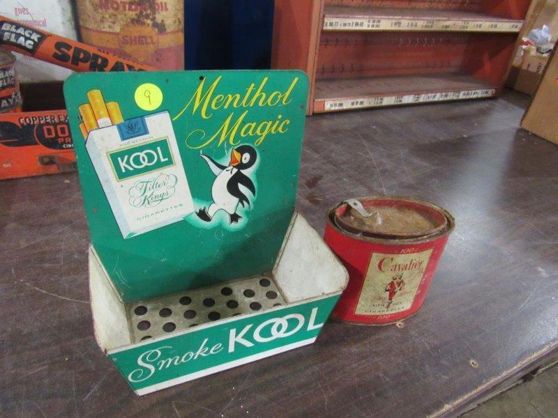 Metal Kool cigarette display & Cavalier cigarette tin (1 of 2)