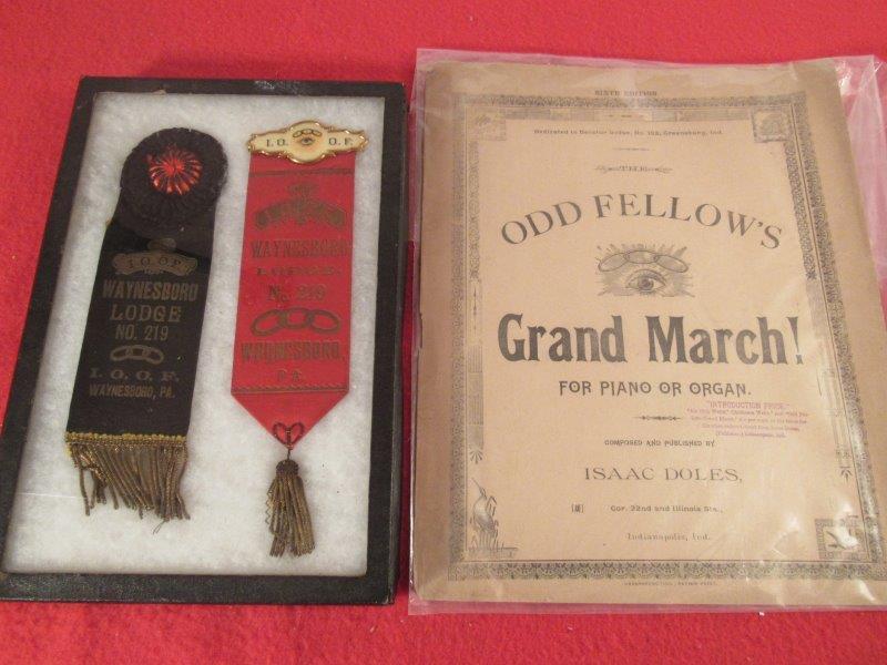 Early Odd Fellows Grand march program & 2 Lodge ribbons (1 of 8)