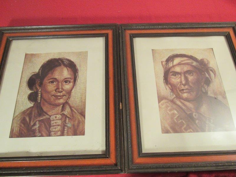 Lot of 2 Framed/ Matted Male & Female American Indian (1 of 6)