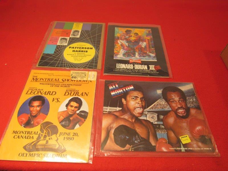 Lot of 4 Boxing memorabilia programs 1980s: including The Montreal Showdown Sugar Ray Leanord VS Roberto Duran, Ali vs Norton , Patterson vs Harris , Leanard vs Duran III all are in sleeves and in good condition