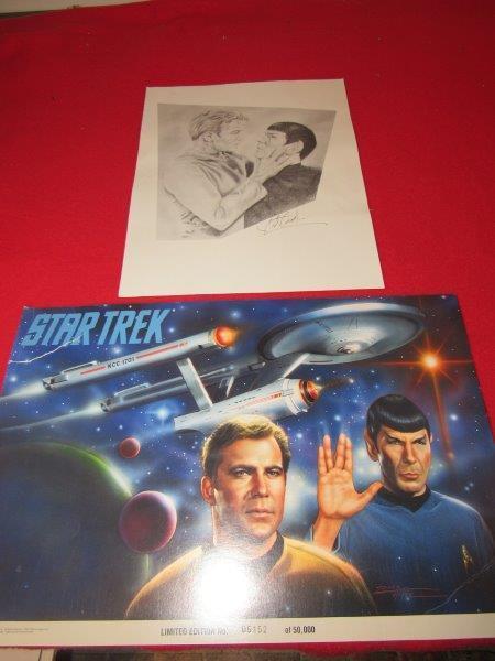 2 pce Star Trek Numbered litho and sketch: Please see photos as this would make a great addition to any collection although please note that there are some tears and rips. Litho is 5,152 of 5000