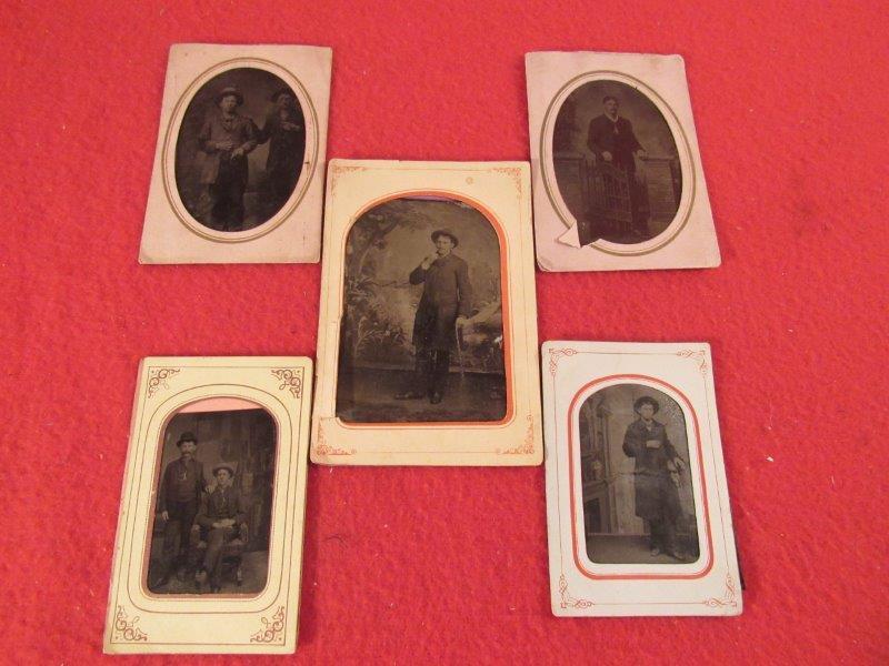 LOT OF 5 EARLY TIN TYPE PHOTOS OF YOUNG MEN (1 of 6)