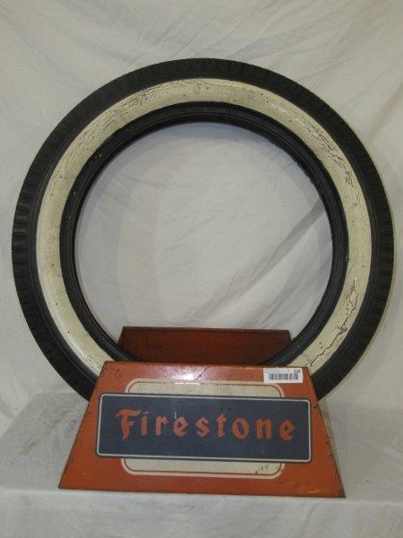 Metal Firestone tire holder with Riverside tire (1 of 8)