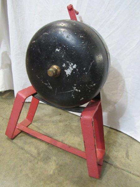 Great hand crank fire alarm: Bell is approximately 12 in in diameter mounted on a metal base and is approximately 23 in tall. Has a great sound!!