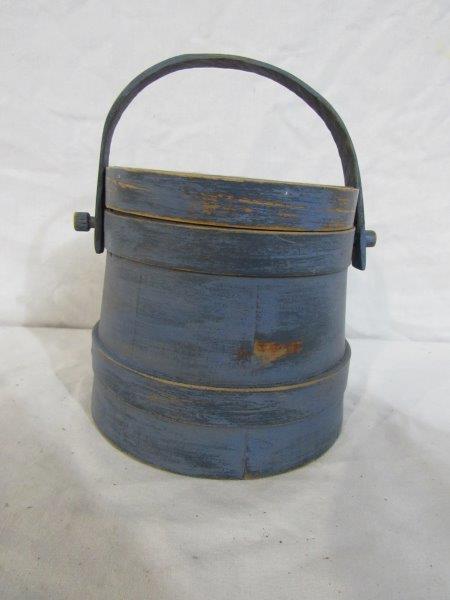 Small blue painted firkin bucket (1 of 6)