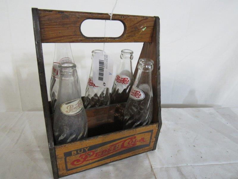 Wooden Pepsi:Cola six pack carrier with various bottles (1 of 6)