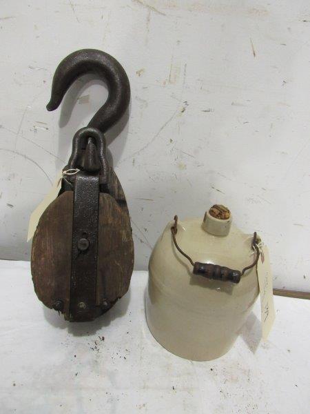 Small crock jug & snatch block pulley (1 of 2)
