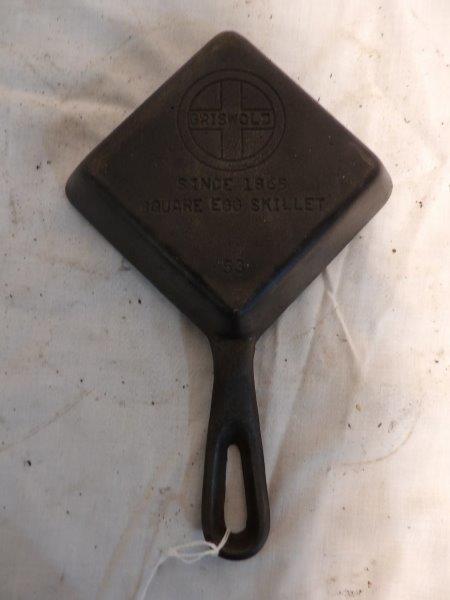 Griswold square cast iron egg skillet: Small block logo. 4 5/8-in x4 5/8-in.