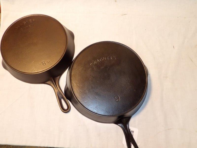 Wagner #9 & #8 cast iron skillets: .