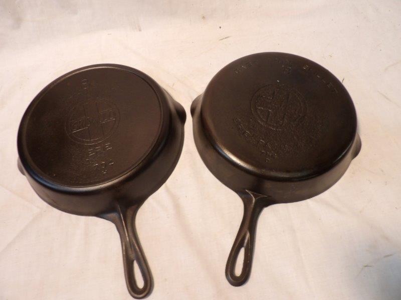 2- Griswold #8 cast iron skillets: Insides are clean but bottoms are a little rough.