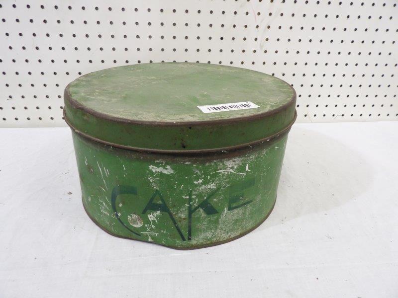 Painted Cake Tin: Has a few dings and some fading and paint loss. 12-in diameter