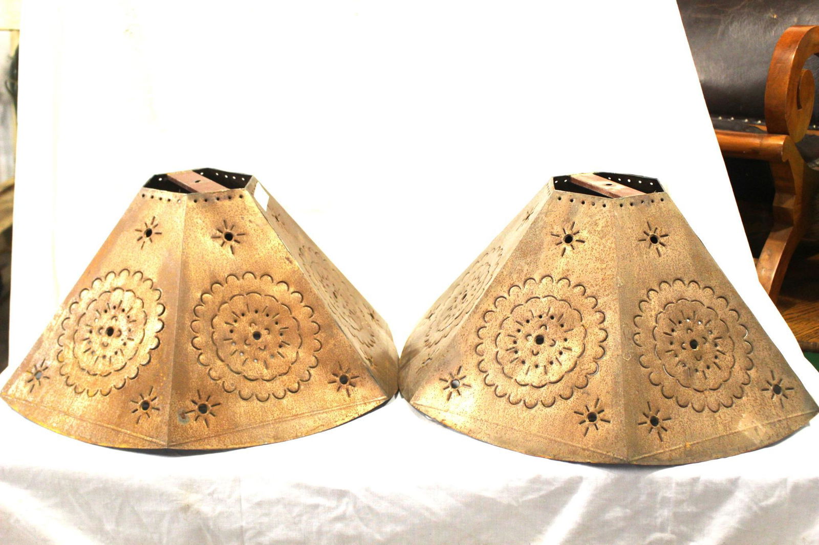 Two Rustic Punched Metal Lamp Shades (1 of 7)