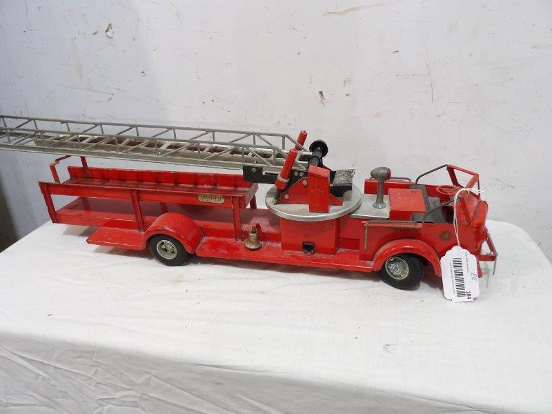 Doepke Model Toys ladder truck: With great original paint!! Does have areas of wear to paint and some grime on it that would clean up. Does have a break in one of the braces on ladder and is missing string. Overall is in good condit