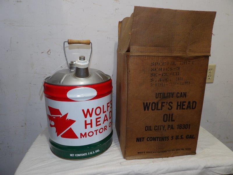 NOS Wolf's Head oil 5-gal. utility can with original (1 of 4)