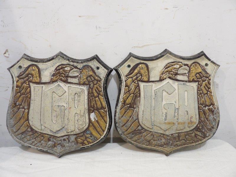 2- IGA Eagle Crest cast aluminum shield signs (1 of 2)