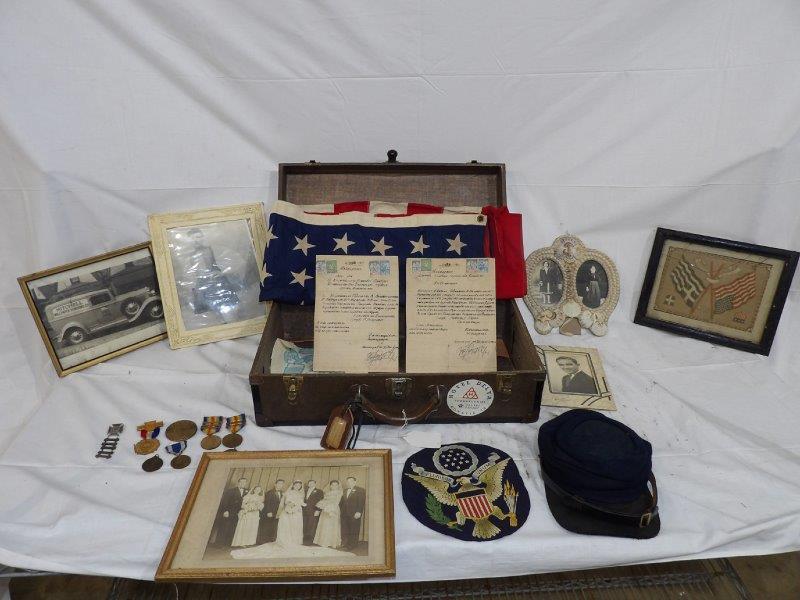 Large lot of flag, service metals, framed early (1 of 14)