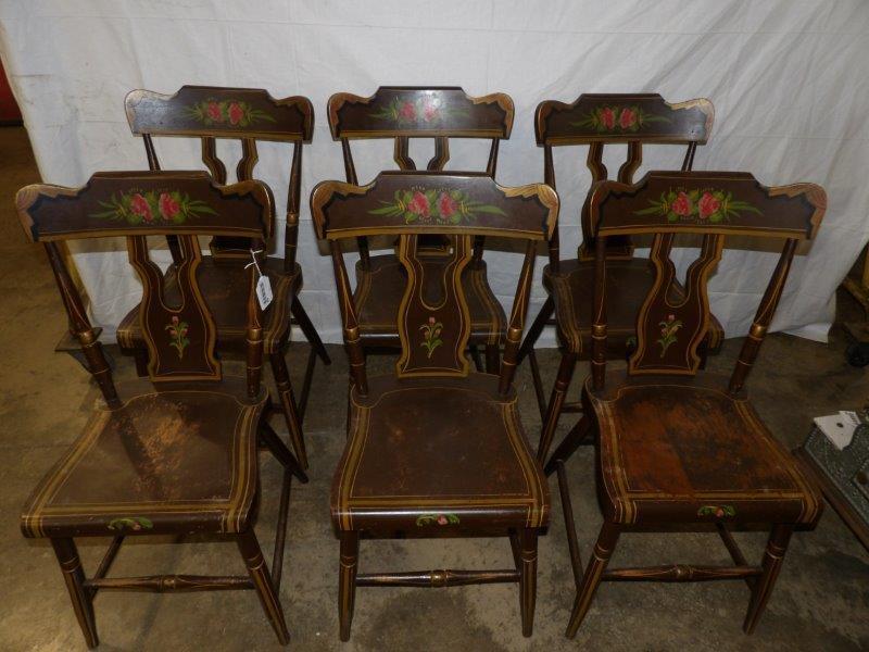 6- Fancy painted plank bottom chairs (1 of 7)