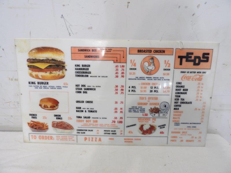 Ted's Coca-Cola diner acrylic menu board (1 of 3)