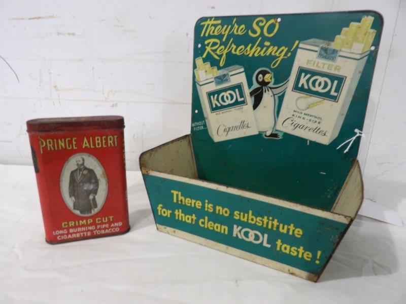 Kool Cigarette display and Prince Albert tobacco tin (1 of 5)