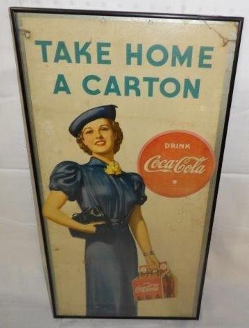 1937 Coca-Cola framed cardboard store sign (1 of 8)