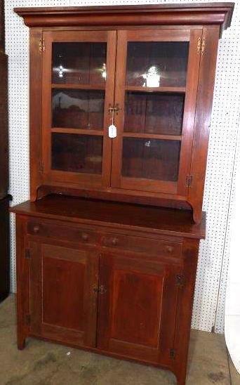 Early American two-piece step-back cabinet (1 of 8)