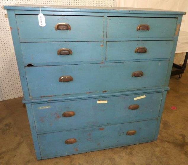 Outstanding two-piece blue painted chest of drawers (1 of 7)
