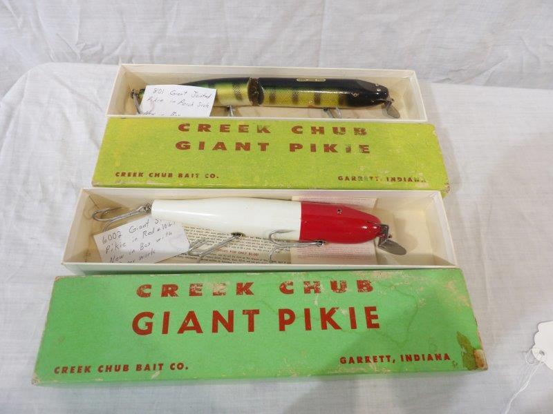 6002 Giant Strait Pikie and 801 Giant Jointed Pikie: The jointed Pikie is in perch scale the Strait is in red and white. Both are new in the box, the Strait has paperwork.