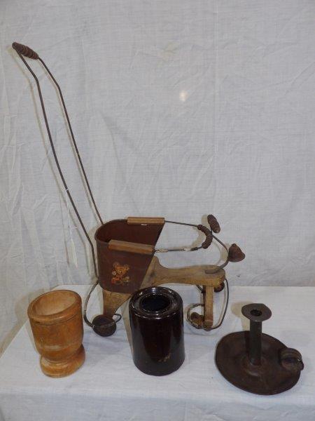 Very early stroller, stoneware jar and mortar (1 of 5)