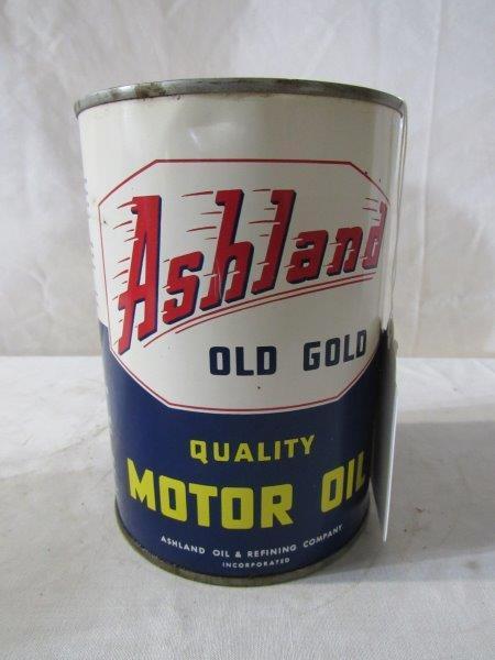 Ashland Old Gold Motor Oil 1 qt can: Empty can with punctured top.