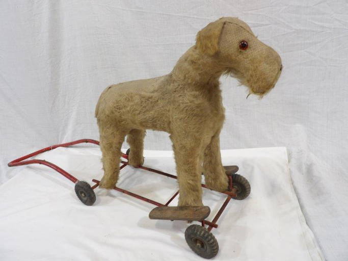 Antique Mohair Dog Push Toy